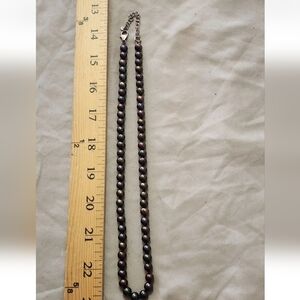 Vintage Tahitian Black Pearl Necklace Sterling Silver Chain/Clasp Marked/Tested+